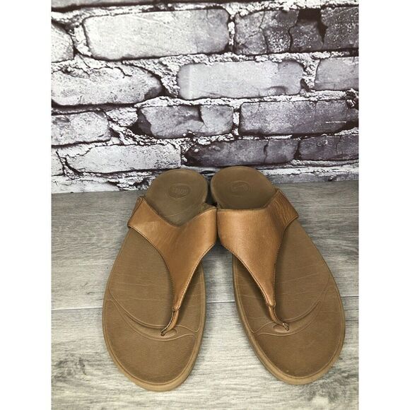 Fitflop Camel Tan Leather Flip Flop Wobble Board Sandals Women’s Sz 10M US/42EU - Picture 15 of 16